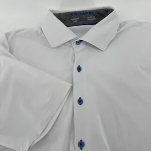 Twillory Performance Polo Mens Large White Tailored Fit Short Sleeve Blue Button